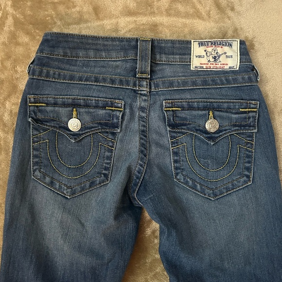 True Religion Section Slim Straight Jeans Size 24 Dark Wash Flap Pocket - Picture 8 of 10